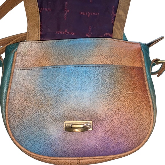 Anuschka Hand Painted Crossbody Saddle Bag Peacock Lily Purse - Picture 5 of 12